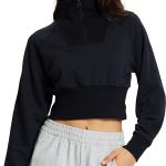 BALEAF Women's Half Zip Cropped Sweatshirt High Neck Long Sleeve Crop Pullover Athletic Ribbed Corset Hems Cozy